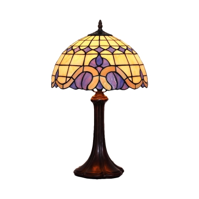 1-Light Bedroom Night Table Light Tiffany Coffee Desk Lamp with Dome Stained Art Glass Shade