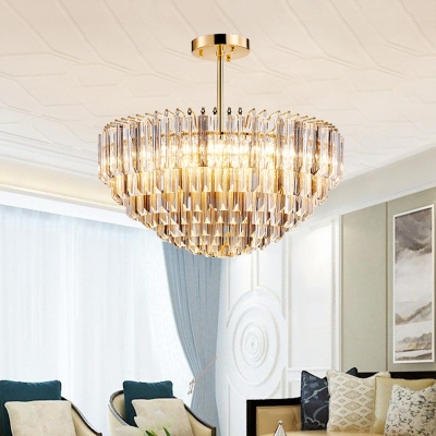 10 Heads Layered Semi Flush Light Modern Gold Crystal Block Flush Mount for Living Room