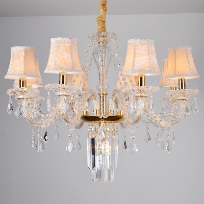 8-Light Hanging Chandelier Classic Curving Crystal Pendant Light in Gold with/without Fabric Shade