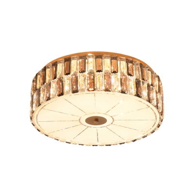 9 Lights Color-Block Crystal Ceiling Flush Modernist Gold Drum Bedroom Flushmount Lighting with Diffuser