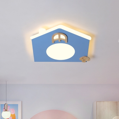 Acrylic House Flush Mount Spotlight Cartoon LED Ceiling Light Fixture in Pink/Blue for Nursery