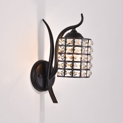Beveled Crystal Black Wall Light Square/Rhombus Single-Bulb Vintage Wall Mounted Lamp for Bedroom