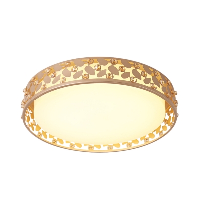 Beveled Crystal Gold Ceiling Flush Circular LED Simple Flush Mount Lamp with Leaf Design