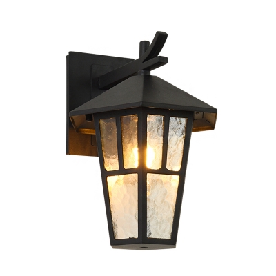 Birdcage Clear Rippled Glass Wall Light Fixture Countryside 1-Bulb Outdoor Sconce in Bronze/Black