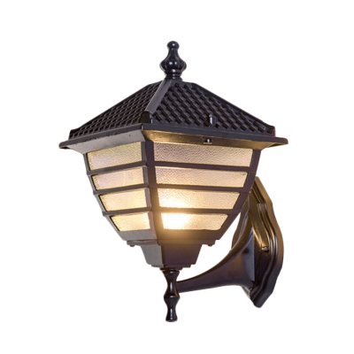 Black 1-Light Wall Hanging Light Classic Frosted Glass Lantern Wall Mounted Lamp for Courtyard