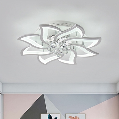 Bloom Bedroom Flush Mount Lamp Simple Crystal Ball 8 Bulbs LED White Ceiling Light