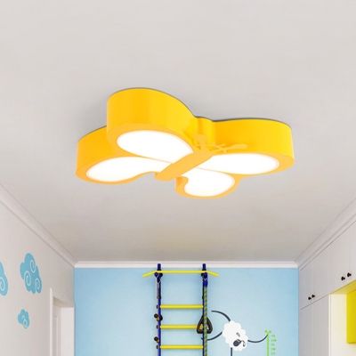 Butterfly Ceiling Lighting Cartoon Acrylic LED Kindergarten Flush Mount Light in White/Yellow