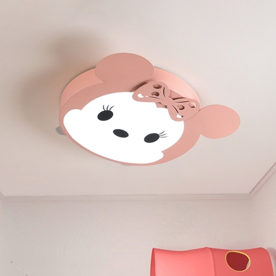 Cartoon Cat Iron Ceiling Lighting Integrated LED Flush Mount Fixture with Acrylic Diffuser in Black/Pink