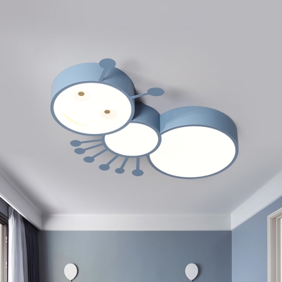 Caterpillar LED Flush Mount Ceiling Light Cartoon Iron Pink/White/Blue Flushmount Light for Kids Room