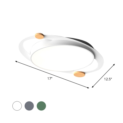 Circular Acrylic Flush Light Nordic Grey/White/Green LED Ceiling Flush Mount with Wood Detail for Bedroom