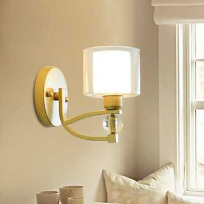 Clear and Frosted Glass Cup Wall Lamp Simplicity Single Living Room Sconce Light in Gold