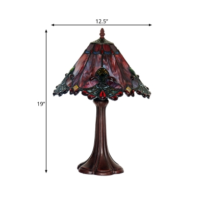 Coffee 1-Light Table Lamp Tiffany Hand Cut Glass Conical Night Lighting with Metal Base