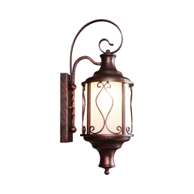 Copper/Black 1-Head Wall Sconce Rustic Frosted White Glass Cylinder Wall Lighting Fixture for Corridor