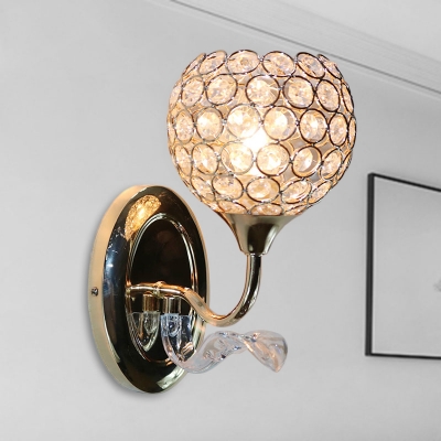 Crystal Globe/Half-Globe Sconce Light Minimalism 1 Bulb Hotel Wall Lighting Fixture in Gold