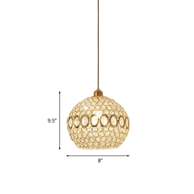 Crystal Inserted Gold Pendulum Light Spherical Mini Single Simple Pendant Lighting Fixture