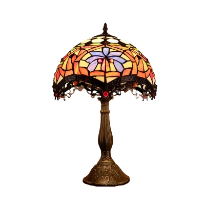 Cut Glass Scalloped Nightstand Lighting Tiffany 1-Light Bronze Night Light for Bedside