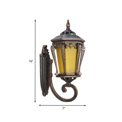 Cylinder Yellow Glass Wall Mount Lighting Classic 1 Light Outdoor Outdoor Wall Lamp in Bronze with Metal Frame