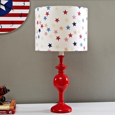 Cylindrical Table Light Modern Fabric Single Bedroom Night Lamp with Orange Red Censer Base