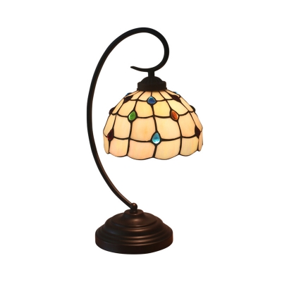 Dark Coffee Curvy Arm Night Light Baroque 1 Head Metal Desk Lamp with Lattice Bowl Cut Glass Shade