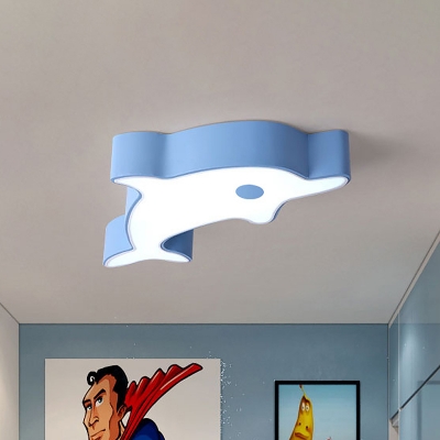 Dolphin Acrylic Ceiling Flush Mount Macaron Grey/Green/Blue LED Flushmount Lighting for Children Bedroom