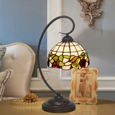 Fruits Patterned Nightstand Lighting Baroque Hand Cut Glass 1 Head Dark Coffee Desk Lamp with Twisted Arm