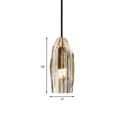 Geometric Crystal Down Lighting Simple 1 Bulb Bedroom Hanging Pendant Light in Brass