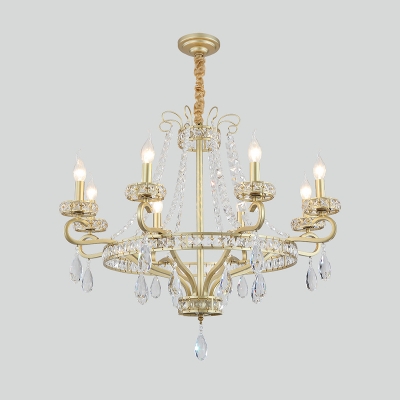 Gold Candlestick Chandelier Traditional Crystal 5/8-Head Living Room Hanging Light Fixture