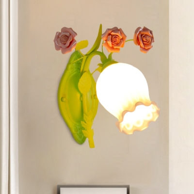 Green 1 Light Wall Lighting Ideas Countryside Opal Glass Bloom Shade Wall Light Sconce