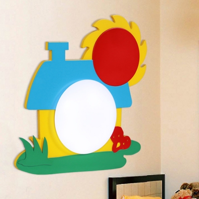 House-Shape Wood Wall Sconce Lighting Cartoon LED Red-Yellow-Blue Wall Lamp Fixture