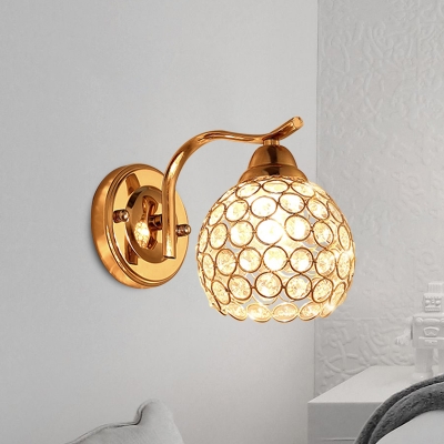 Inserted Crystal Gold Wall Lamp Sphere Single Bulb Simple Wall Sconce Light for Living Room