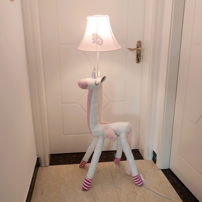Kids Unicorn Fabric Floor Lamp 1-Light Standing Floor Light in Pink for Child Bedroom