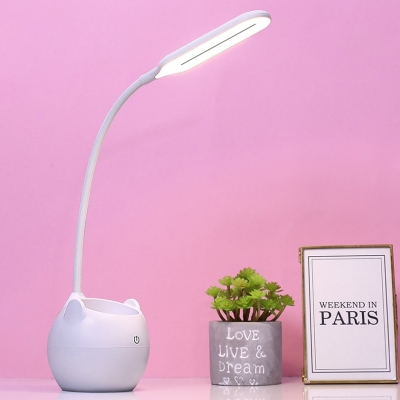 LED Nursery Reading Book Light Modern White Study Lamp with Stripes/Oval Plastic Shade and Pen Container