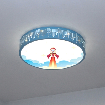 Loop Flush Ceiling Light Kids Acrylic LED Nursery Flush Mount Spotlight with Rocket Pattern in Blue