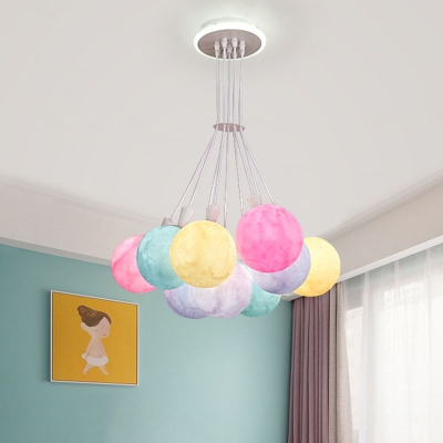 Macaron Cluster Balloon Pendant Acrylic 9 Lights Pink-Yellow-Grey Ceiling Suspension Lamp for Kids Room