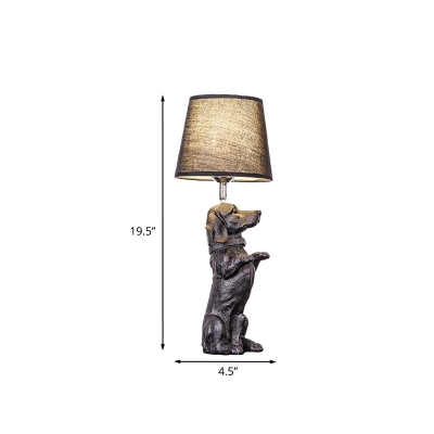 Modern 1 Bulb Table Light Black Sitting Boston Terrier Dog/Beagle Dog/Standing Corgi Dog Night Lamp with Cone Fabric Shade