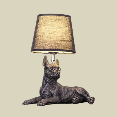 Modern 1 Bulb Table Light Black Sitting Boston Terrier Dog/Beagle Dog/Standing Corgi Dog Night Lamp with Cone Fabric Shade