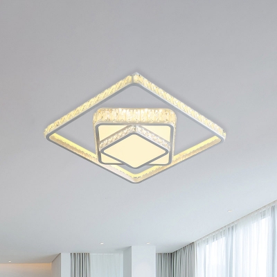 Modern Style Tiered Square Flush Light Crystal-Encrusted LED Ceiling Mount Lamp in White