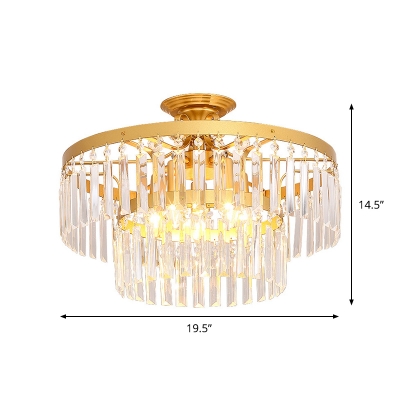 Modernist 2-Layer Ceiling Lighting 3/5 Lights Crystal Fringe Semi Flush Mount Lamp in Gold