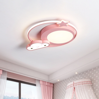 Nebula Shape Flush Ceiling Lighting Cartoon Acrylic LED Pink Flush Mount Fixture in White/Warm Light