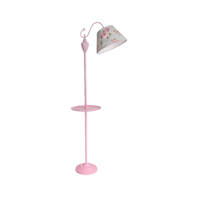 Nordic 1-Head Stand Up Light White/Pink/Yellow Barrel Floor Standing Lamp with Fabric Shade and Storage Plate