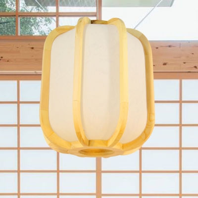 Oval Lantern Wood Pendant Lighting Asian 1 Head Beige Ceiling Suspension Lamp for Restaurant