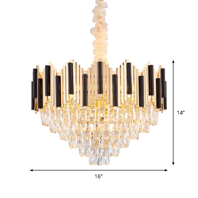 Postmodern Tapered Chandelier Lighting 6 Lights Crystal Hanging Light in Black and Gold