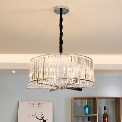 Ring Bedroom Chandelier Light Minimalism Clear Crystal 5/6 Bulbs Chrome Hanging Pendant Lamp