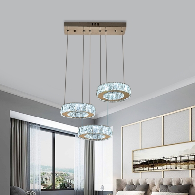Ring Dining Room Ceiling Light Modern Clear Crystal 3/5 Bulbs Chrome Cluster Pendant
