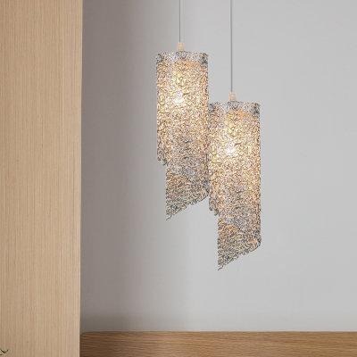 Spiral Kitchen Pendant Lamp Aluminum Wire Woven 1 Head Modern Hanging Light in Silver/Gold/Blue