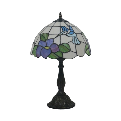 Stained Glass Bowl Night Table Light Victorian 1 Head Bronze Bird and Petal Patterned Desk Lamp