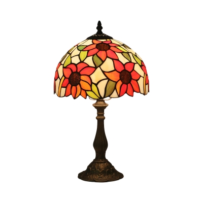 Sunflower Patterned Desk Light Tiffany Style Stained Glass 1 Head Bronze Table Lighting with Domed Shade