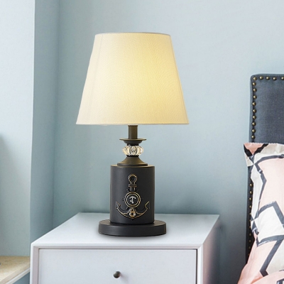 Tapered Shade Bedside Night Table Lamp Fabric 1-Light Macaron Nightstand Light in Black/Water Blue