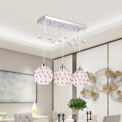 Teardrop Multi-Light Pendant Contemporary Inserted Crystal 3-Head Dining Room Hanging Lamp in White