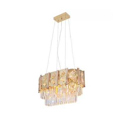 Tiered Oval Crystal Chandelier Contemporary 10-Light Dining Room Suspension Light in Gold